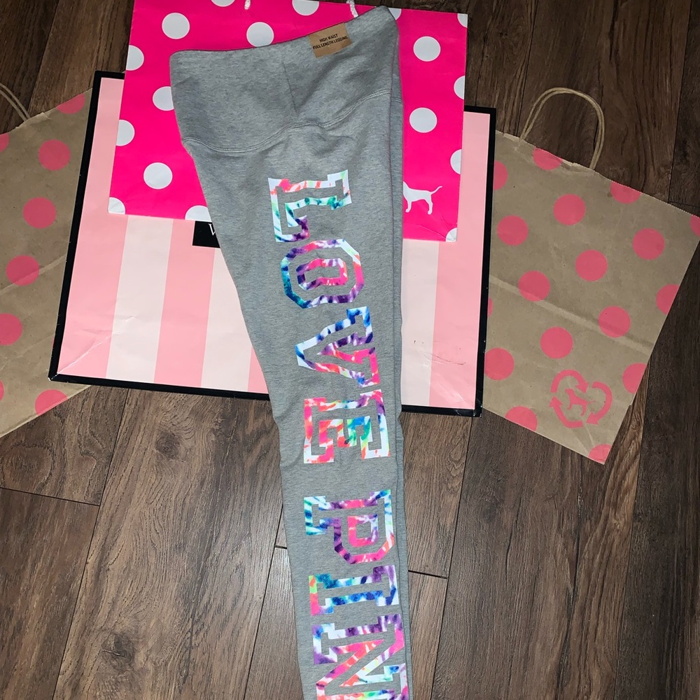 NEW VS PINK size XS Neon Tie Dye Logo High Waist Full Length Legging. - Picture 2 of 11